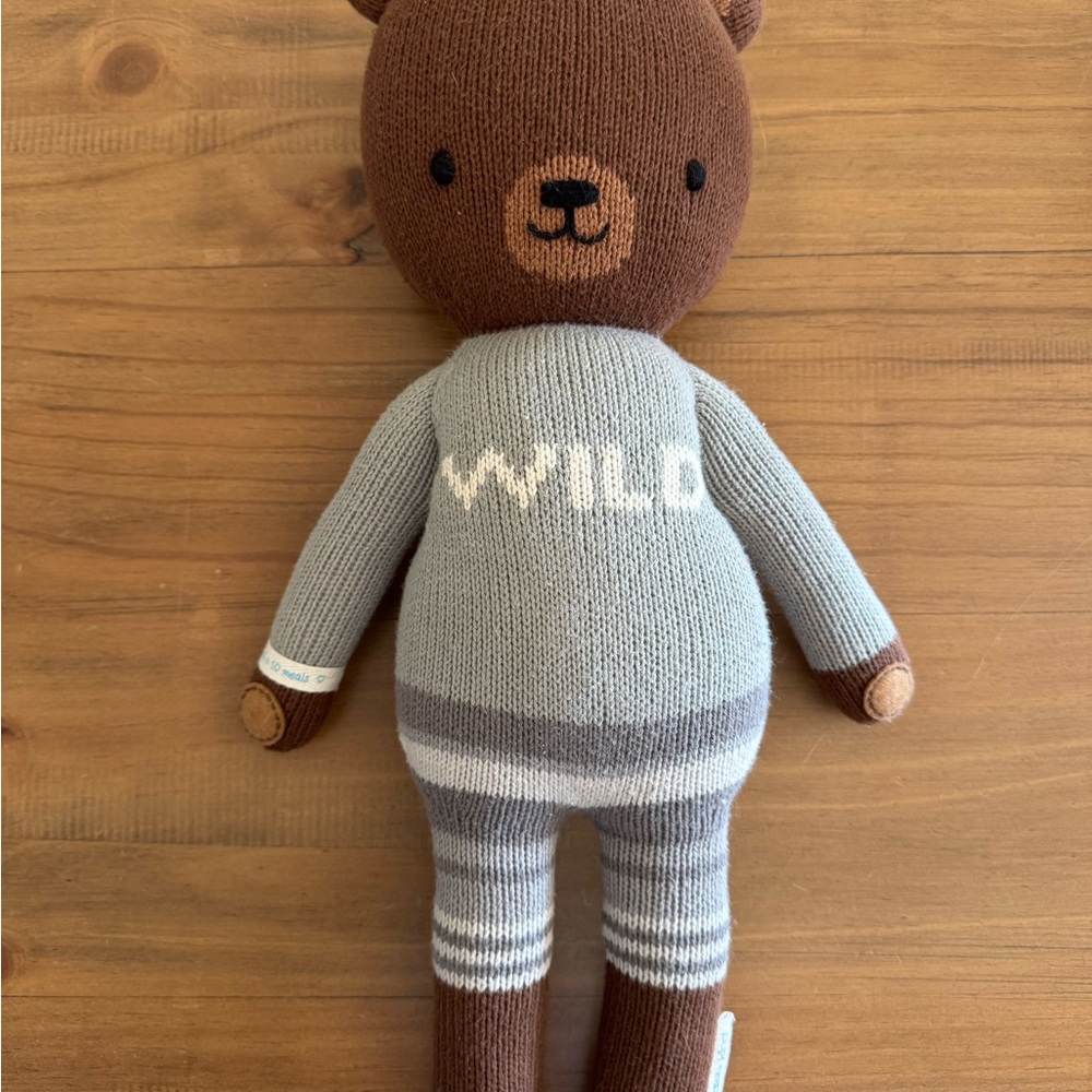 Brown and Gray Stuffed Bear with Cozy Knit Design